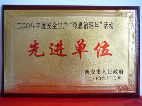 2009年2月，，，，，被西安市人民政府评为2008年度清静生产“隐患治理年”活动先进单位